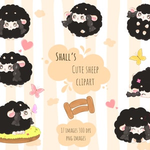 Kawaii Sheep Clipart | Woo loo clipart | Black Fluffy Sheep Clipart | Kawaii Download | Digital Download | Cute Sheep | Commercial Use