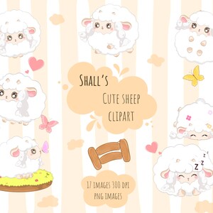 Kawaii Sheep Clipart | Woo loo Clipart | White Fluffy Sheep Clipart | Kawaii Download | Digital Download | Cute Sheep | Commercial Use image 1