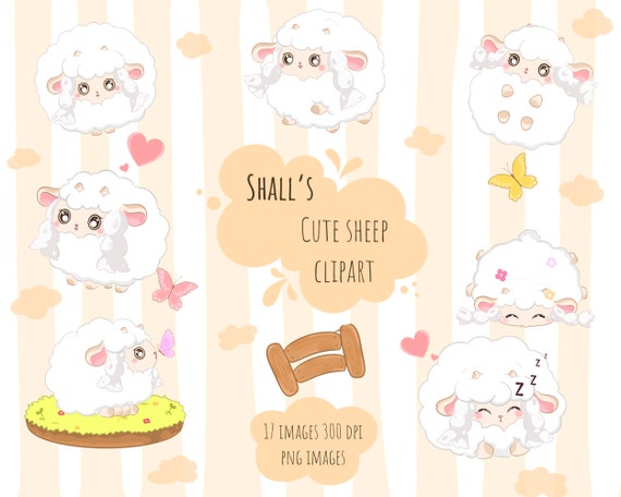 Kawaii Sheep Clipart | Woo loo Clipart | White Fluffy Sheep Clipart | Kawaii Download | Digital Download | Cute Sheep | Commercial Use