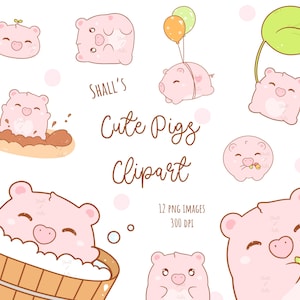 Cute Chonky Pigs Clipart, Pig PNG, Kawaii Pigs Clipart, Farm animals clipart, Planner stickers, Party Invitations, Pigs stickers clipart