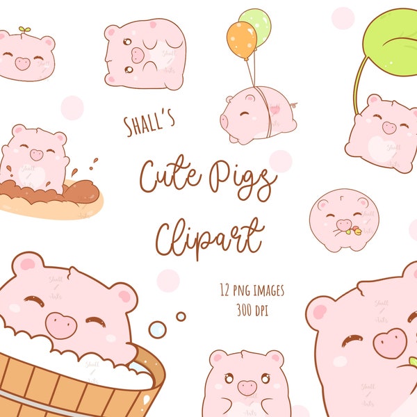 Süße Chonky Schweine Clipart, Schwein PNG, Kawaii Schweine Clipart, Bauernhof Tiere Clipart, Planer Sticker, Party Einladungen, Schweine Aufkleber Clipart