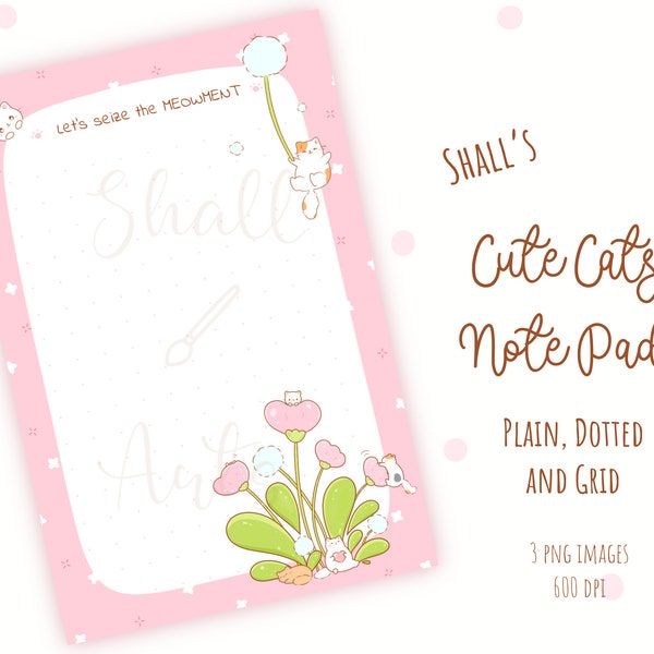 Kawaii Cats notepad, Cute notepad, Digital download, Printable memopad, Cute cats memopad clipart, Notepad printables, Commercial use