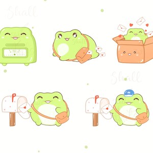 Kawaii frog Clipart, Frog PNG, Frog happy mail Clipart, Happy mail, Stamps, Post clipart, Delivery clipart, Envelope clipart, Commercial Use image 2