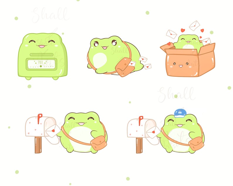Kawaii frog Clipart, Frog PNG, Frog happy mail Clipart, Happy mail, Stamps, Post clipart, Delivery clipart, Envelope clipart, Commercial Use image 2