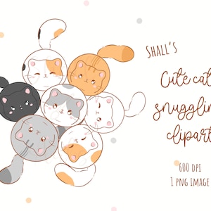 Cute cat snuggling clipart, Cute cat PNG, Cats clipart, Single clipart, Planner stickers, Printables, Digital stickers, Commercial use