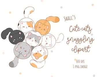 Cute cat snuggling clipart, Cute cat PNG, Cats clipart, Single clipart, Planner stickers, Printables, Digital stickers, Commercial use