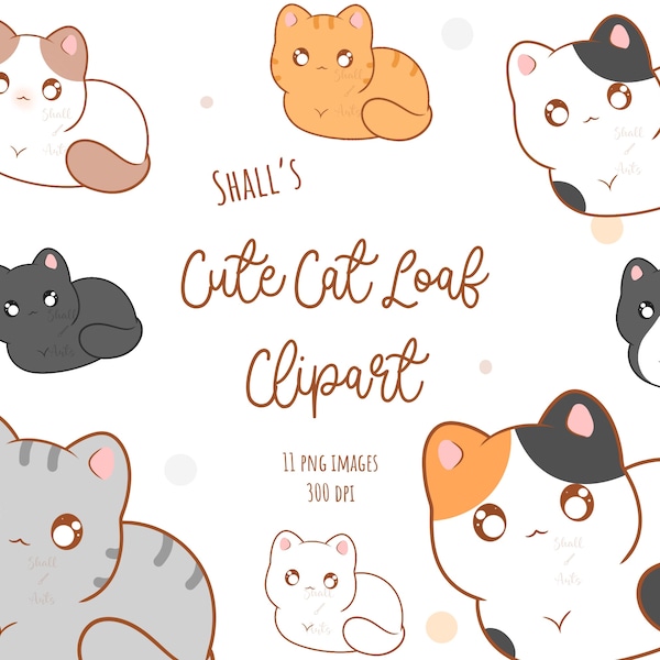 Leuke Kat Loaf clipart, Kat PNG, Leuke katten clipart, Digitale stickers, Afdrukbare stickers, Kawaii kittens, Kitty iconen, Kat knotjes clipart