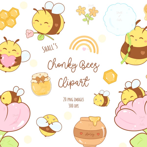 Süße Chonky Bienen Clipart, Bienen PNG, Süße Bienen Clipart, Honigbienen PNG, Bienen Sticker, Planer Sticker, Blumen Clipart, Kommerzielle Nutzung