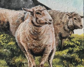 Original Sheep Oil Painting: Farm Animal Art (30.5cm x 22.5cm)