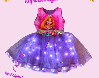 RAPUNZEL Dress with Real Glitter Pink Purple Disney Princess Gown Modern Lightweight Summer Party Outfit Birthday Christmas Cosplay Buy Now.