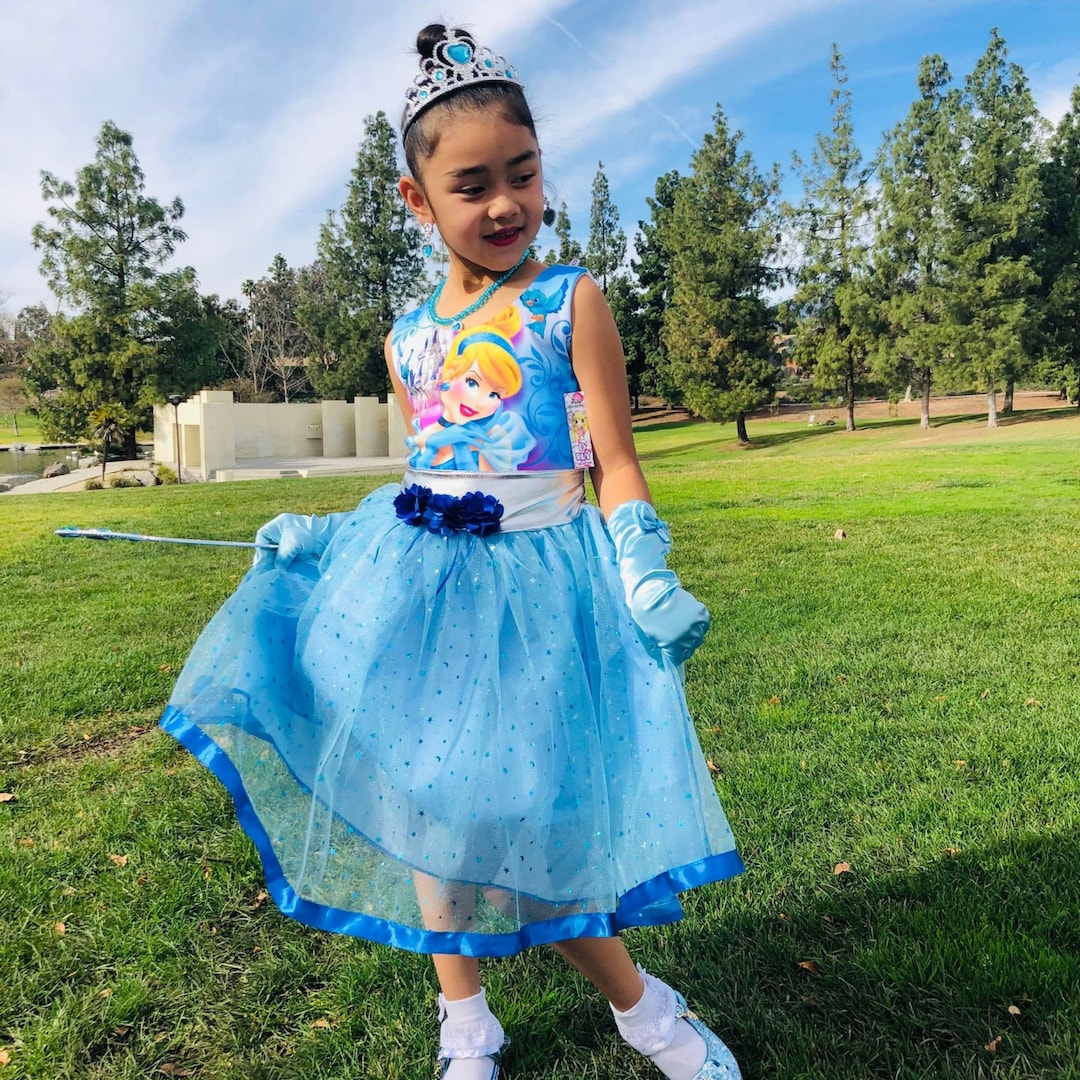 CINDERELLA DRESS With Real Glitter Full Ball Gown for Girls Blue Disney  Princess Fantasy Luxury Dress Birthday Easter Christmas