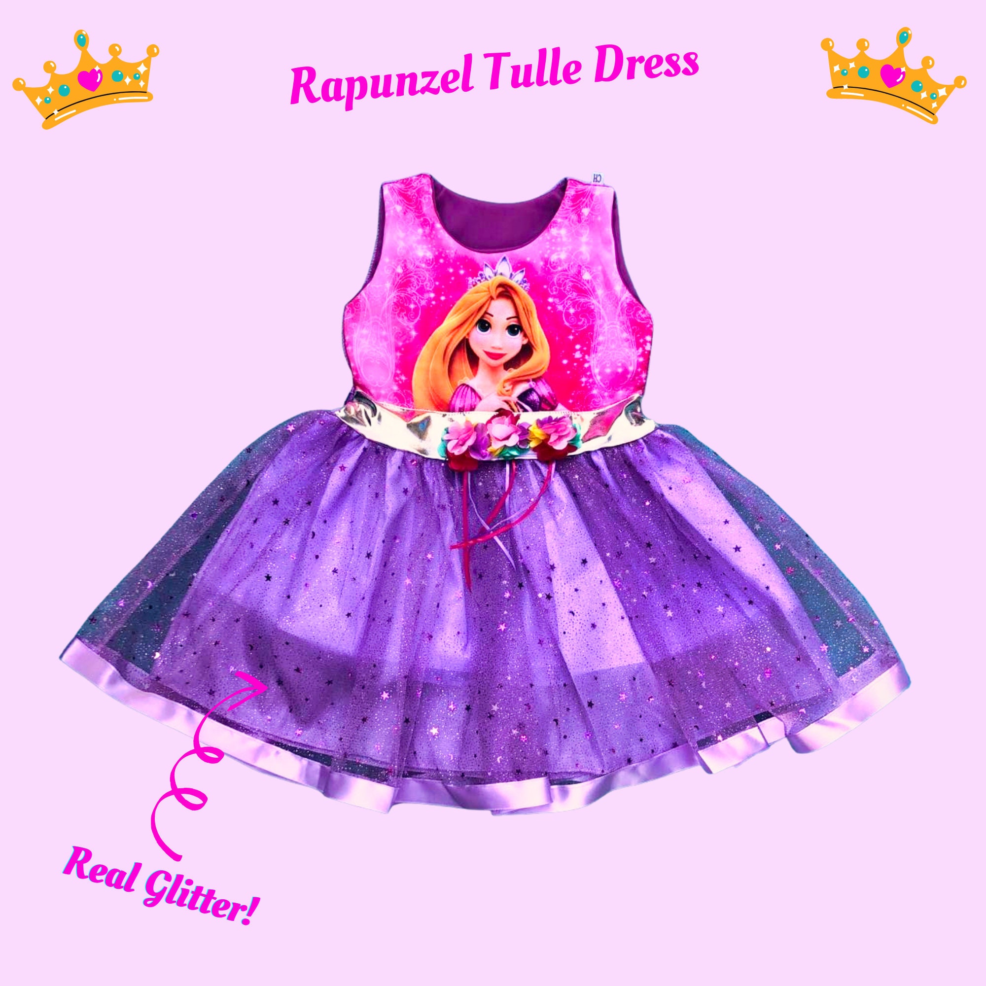 RAPUNZEL Dress With Real Glitter Pink Purple Disney Princess - Etsy