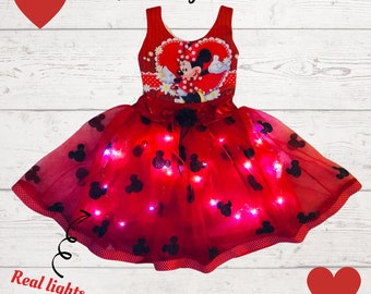 MINNIE MOUSE Costume with Real Glitter Classic Red Disney Ball Gown Tutu for Baby Toddler 1st Birthday Photoshoot Summer Party Dress Buy Now