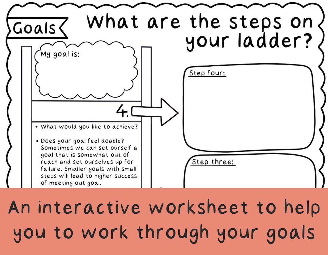 Goal Ladder Therapeutic Wellbeing Worksheet Mindful Mollie Digital