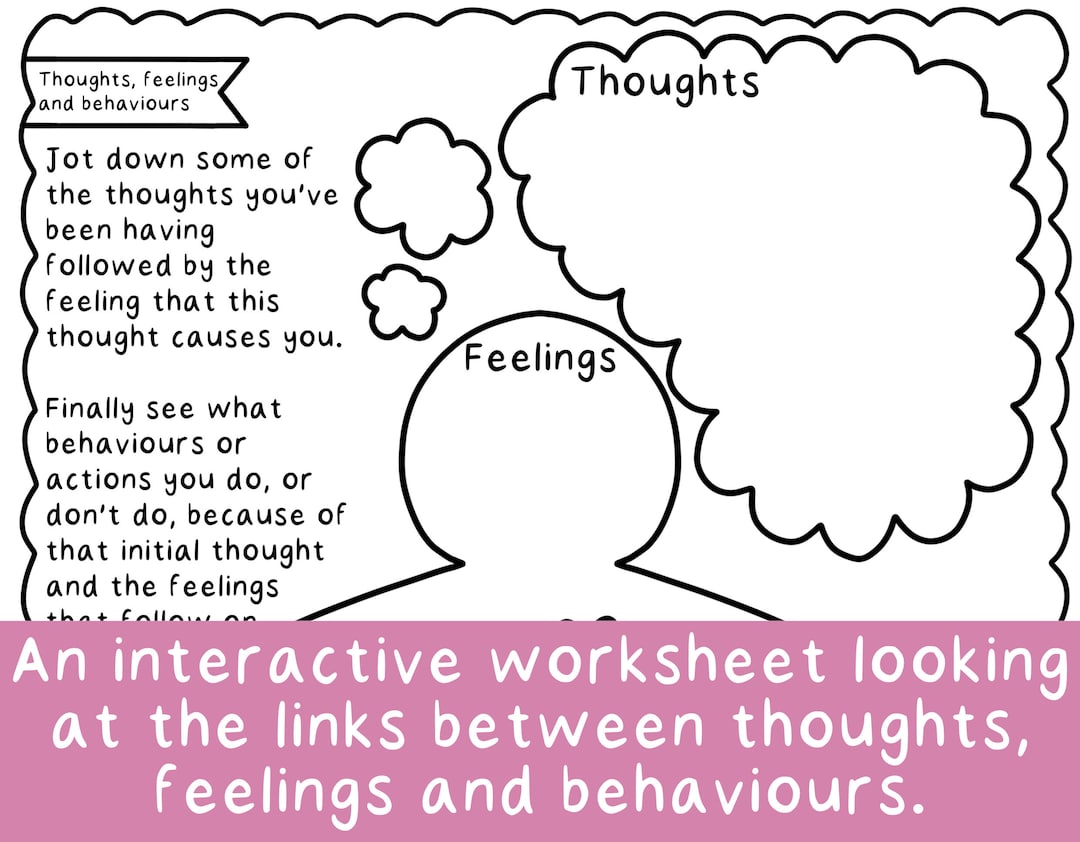 Thoughts, Feelings & Behaviours - Therapeutic Wellbeing Worksheet ...