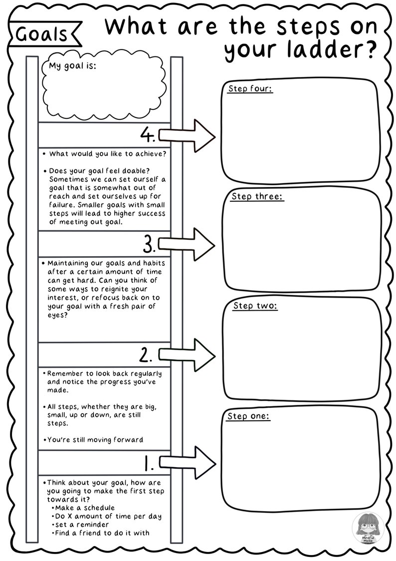 Goal Ladder Therapeutic Wellbeing Worksheet Mindful Etsy