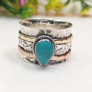 Anello a cupola in argento sterling turchese fatto a mano: fascia girevole con perline, regalo per San Valentino