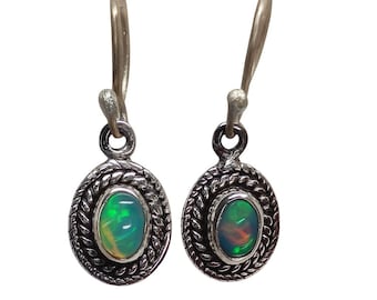 Handmade Opal Sterling Silver Earrings: Vintage Boho Gemstone Jewelry Valentines Day Gifts