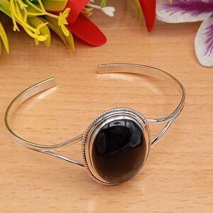 Handgjort armband i svart onyx, justerbart ädelstensarmband i 925 sterlingsilver