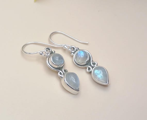 Orecchini pendenti in argento sterling 925 con pietra di luna – Orecchini pendenti Boho a goccia - Italia