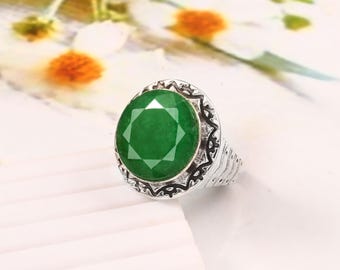 Emerald Green Onyx  Sterling Silver Ring: Handmade Vintage Style Statement Jewelry