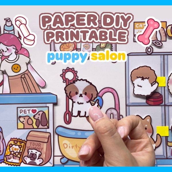 Charibo Art "Puppy Salon Paper DIY Printable Pack" digital coloring book , Printable coloring pages,  coloring Template