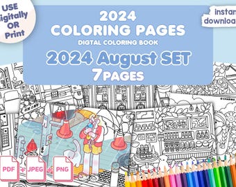 Regenzeit Malbuch: August 2024 Printable Seiten (Digitaler Download)