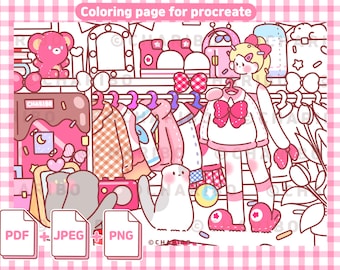 Ribo&#39;s Dress Room Coloring Page: Cats & Clothes (Printable PDF, JPEG, PNG)