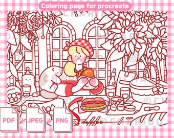 Picnic Coloring Page: Cats, Food, and Fun (Digital Download)