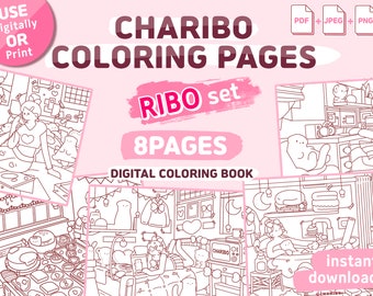 Charibo Art "Ribo Set" digital coloring book - Printable Coloring Page, Coloring Page for Procreate, iPad coloring page