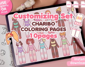 Charibo Art "Special Pack - Customizing Charibo's character" digital coloring book - Printable coloring pages, adult & kids coloring sheet