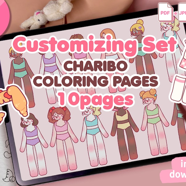 Charibo Art "Special Pack - Customizing Charibo's character" digital coloring book - Printable coloring pages, adult & kids coloring sheet
