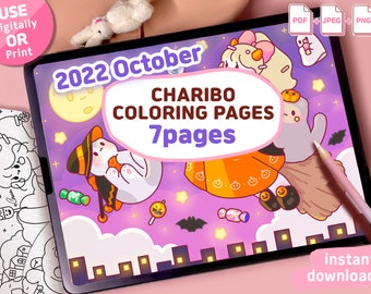 Charibo  "2022 October Set" digital coloring book - Printable coloring pages, adult coloring sheet, kids coloring sheet, coloring Template