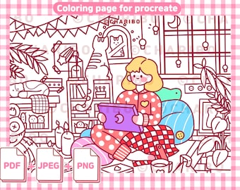 Ribo&#39;s Room - Digital coloring pages, Printable coloring pages, adult & kids coloring sheet,coloring Template, ipad coloring Template