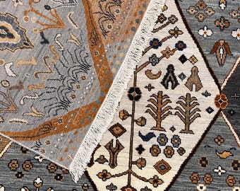 Hand Knotted Wool Rug: 8x10 ft Oriental Tribal Design Carpet