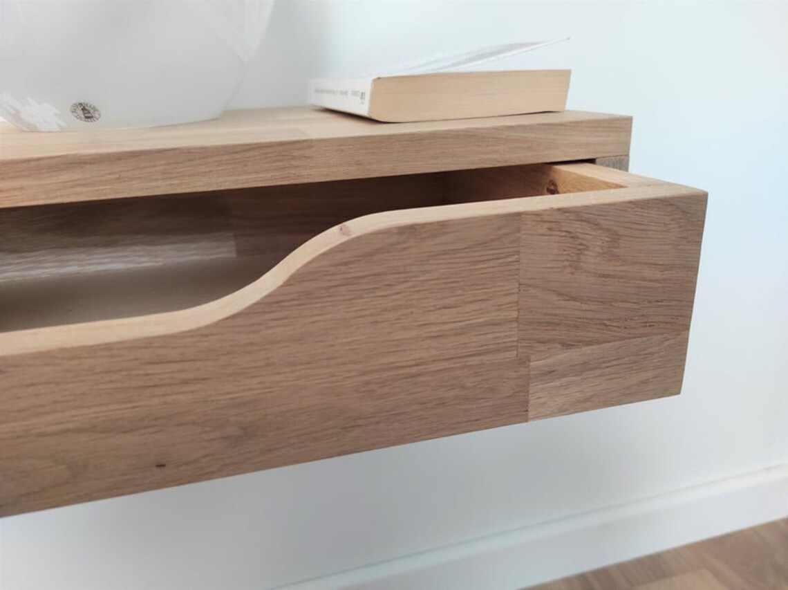 Floating Bedside Table Floating oak nightstand with Drawer Etsy