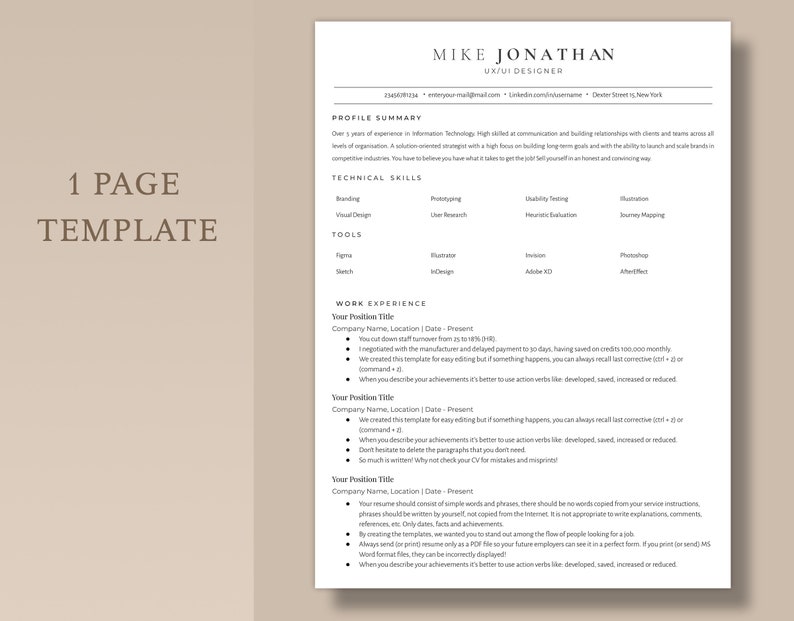 Resume Template for UX designer, Google Docs Resume for UI designer, Word Document Software Engineer Tech Resume Template, Web Design CV image 3