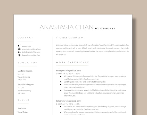 Resume CV for Ux/ui Designer ATS Compliant Google Docs - Etsy Australia