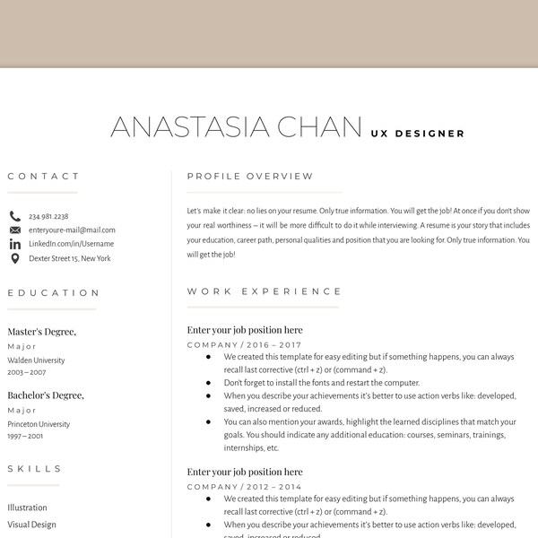 Ats Word Document Resume Template - Etsy