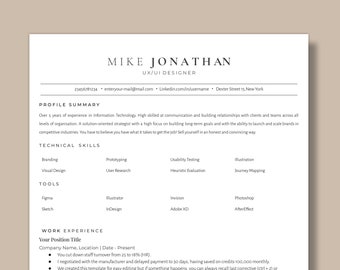 Resume Template for UX designer, Google Docs Resume for UI designer, Word Document Software Engineer Tech Resume Template, Web Design CV