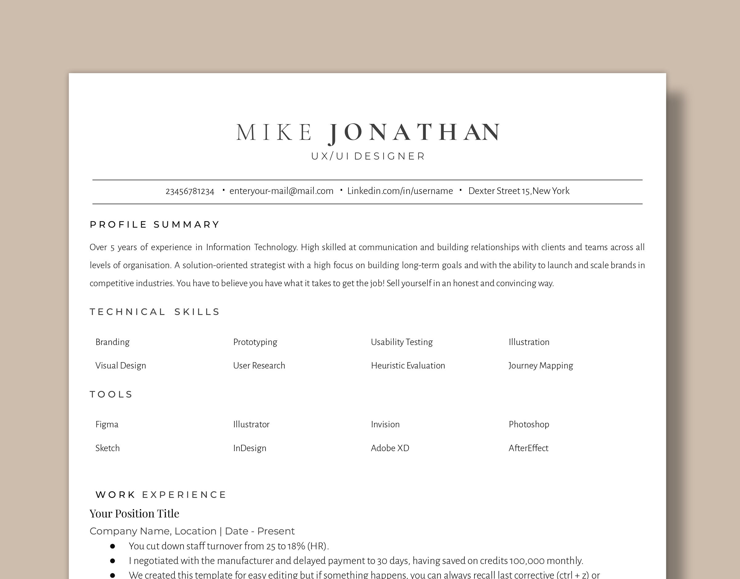 Resume Template for UX Designer, Google Docs Resume for UI Designer ...