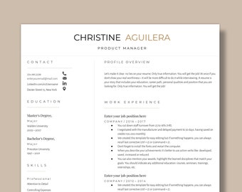 Modern CV Resume Template, Google Docs, Word Document Resume Template, Simple Resume, Cover letter Template Reference Letter Template