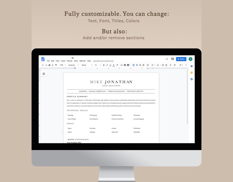 Resume Template for UX designer, Google Docs Resume for UI designer, Word Document Software Engineer Tech Resume Template, Web Design CV image 6