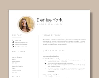 Resume Template with Photo, Professional Resume Template for Word & Docs Clean CV Template with Picture, Resume and Cover Letter Template