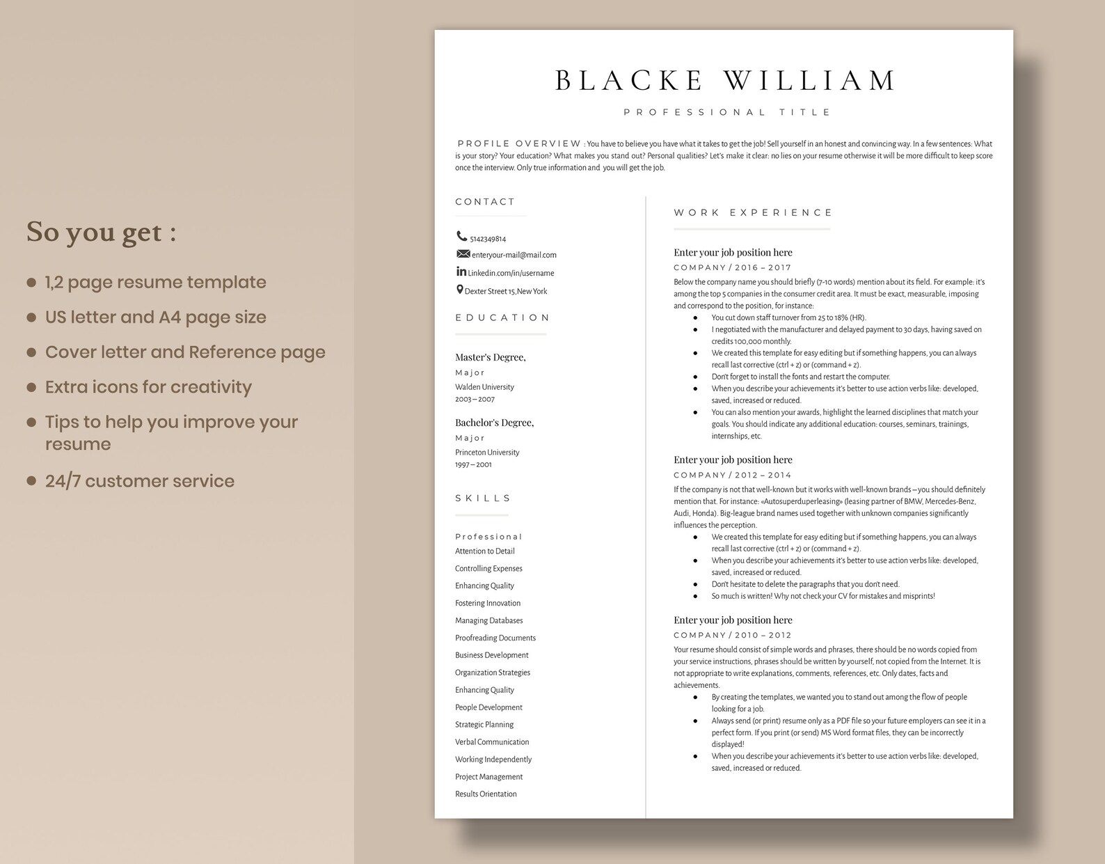 Minimalist CV Resume Template, Google Docs Resume, Word Document ...