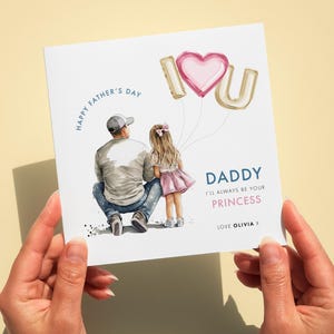 Princesse à papa, carte Je t'aime pour la fête des pères, joyeuse fête des pères, meilleur papa, ballon rose