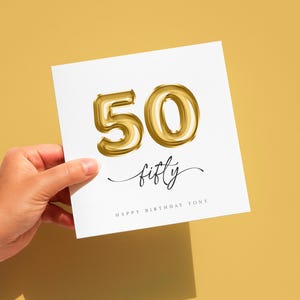 Carte de 50e anniversaire ballons or, tout âge, carte d'anniversaire pour lui, 40e anniversaire, 60e anniversaire, joyeux anniversaire papa, fils, petit-fils, frère