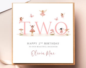 Fairies 2nd Birthday Card - Pink First Birthday Daughter