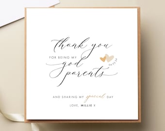 Personalised Yellow Thank You Godparent Card, Godparent Christening Card, Godmother Card, Godfather Card