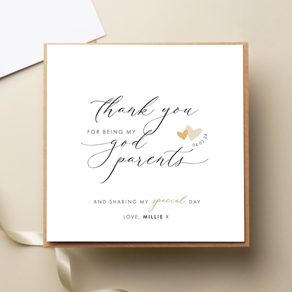 Personalised Yellow Thank You Godparent Card, Godparent Christening Card, Godmother Card, Godfather Card